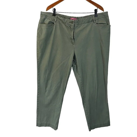 Woman Within Sage Green Pants Plus Size 22W Stretch Cotton Solid Pattern Pockets - Picture 1 of 9